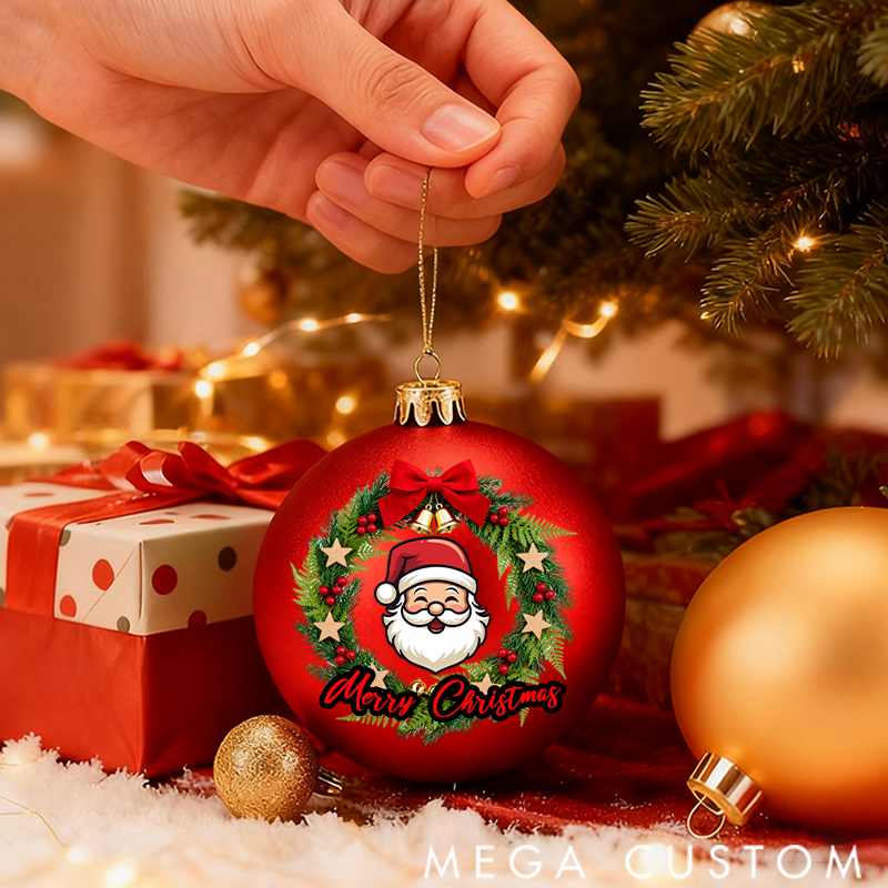Personalized Christmas Ball Ornament Christmas Wreath Pattern Customizable Text