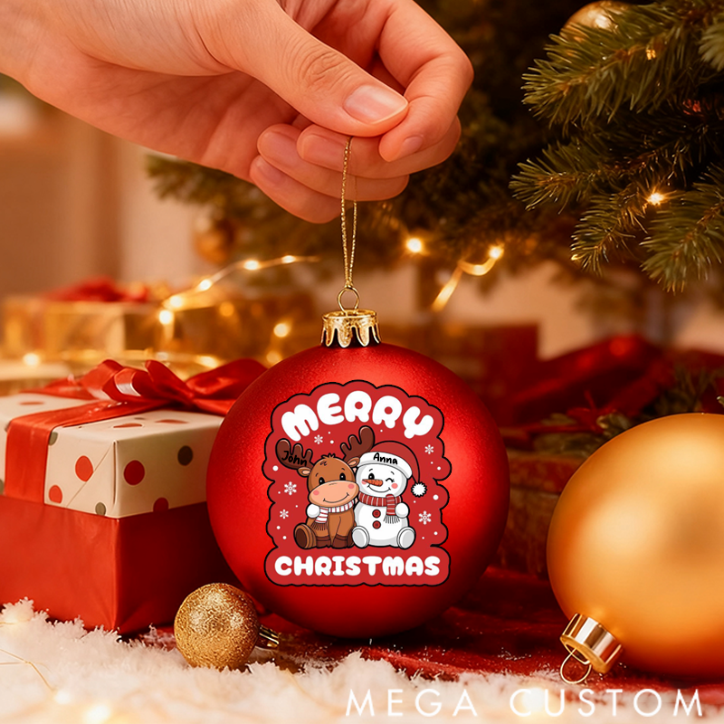 Personalized Christmas Ball Ornament Snowman Reindeer Family Christmas Theme