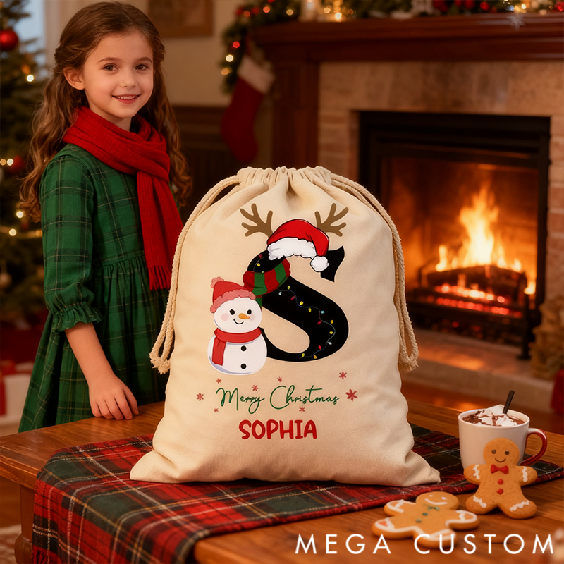 Personalized Christmas Gift Bag Snowman Pattern Art Word Name Customization