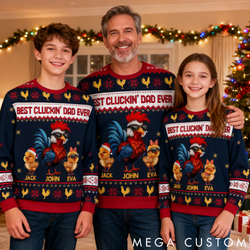 Personalized Ugly Sweater Christmas Theme Best Cluckin' Dad Ever