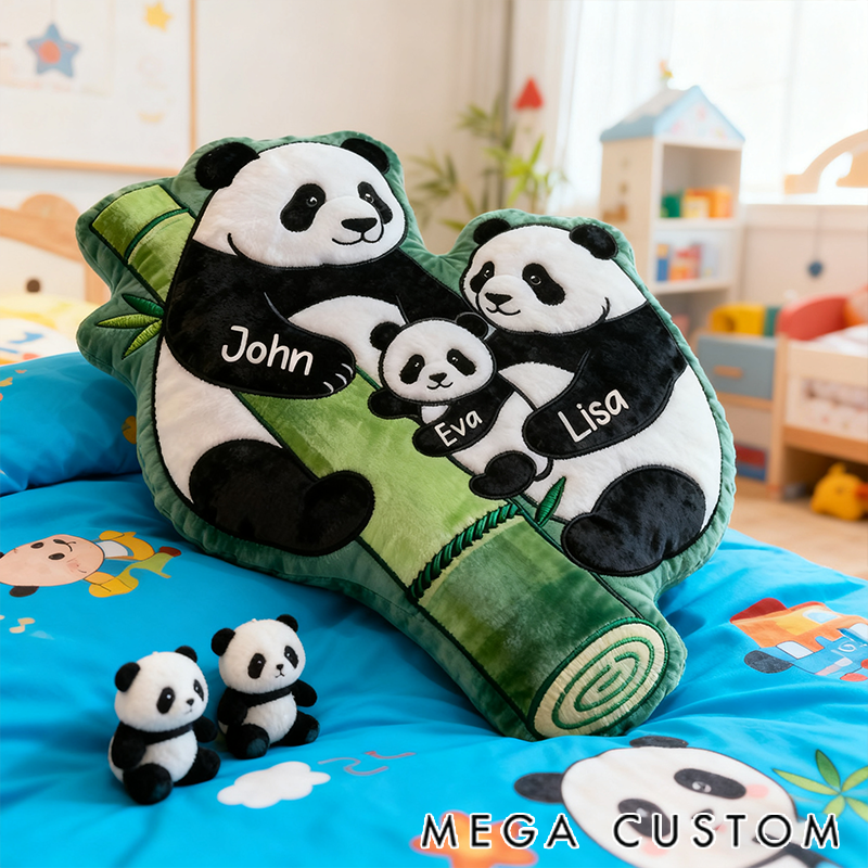 Personalized Christmas Pillow Happy Panda Family Bamboo Enthusiast