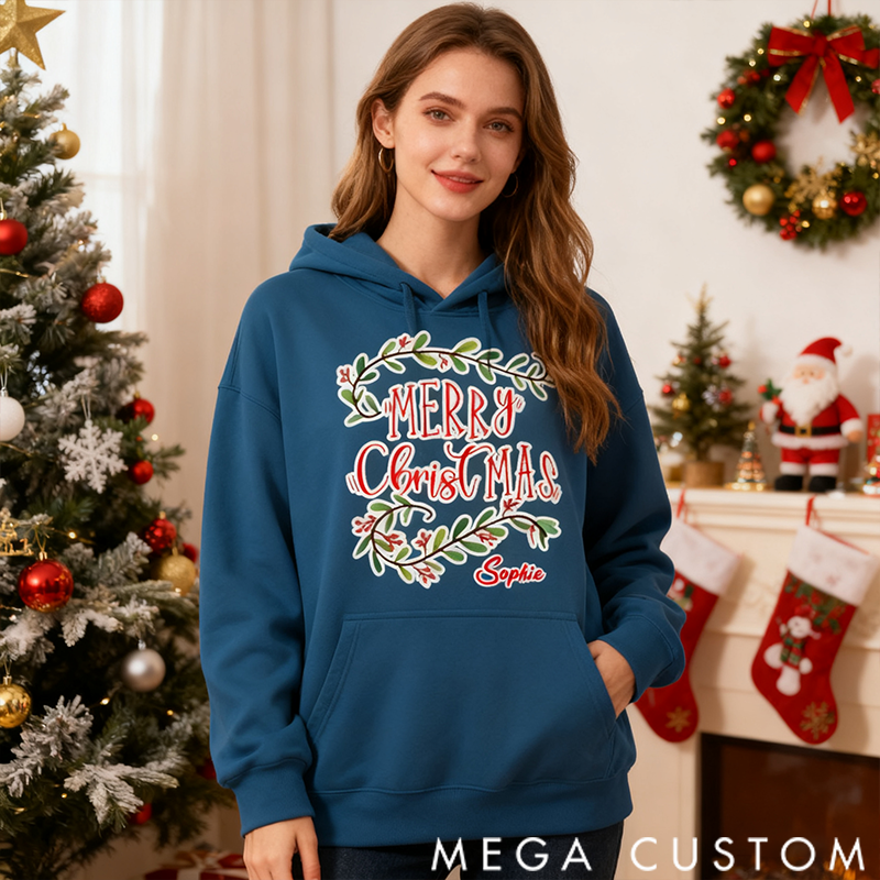 Personalized Classic Hoodie Merry Christmas Themed Minimalist Design