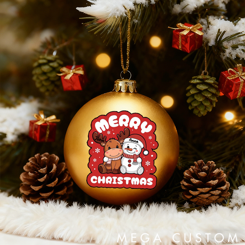 Personalized Christmas Ball Ornament Snowman Reindeer Family Christmas Theme