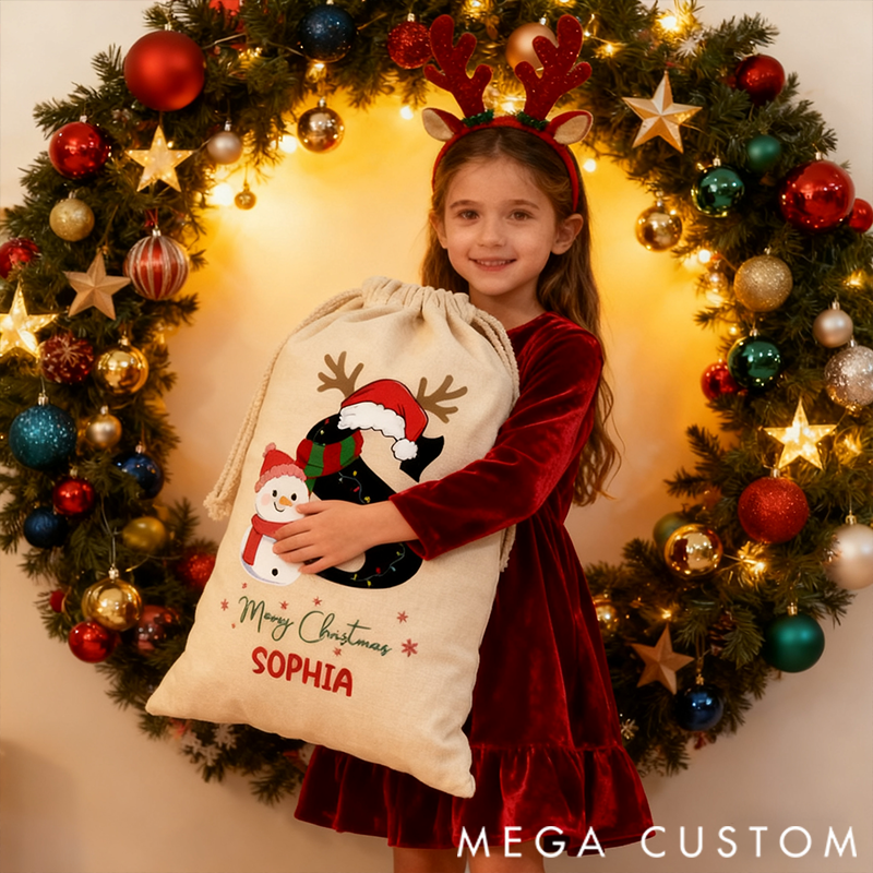 Personalized Christmas Gift Bag Snowman Pattern Art Word Name Customization