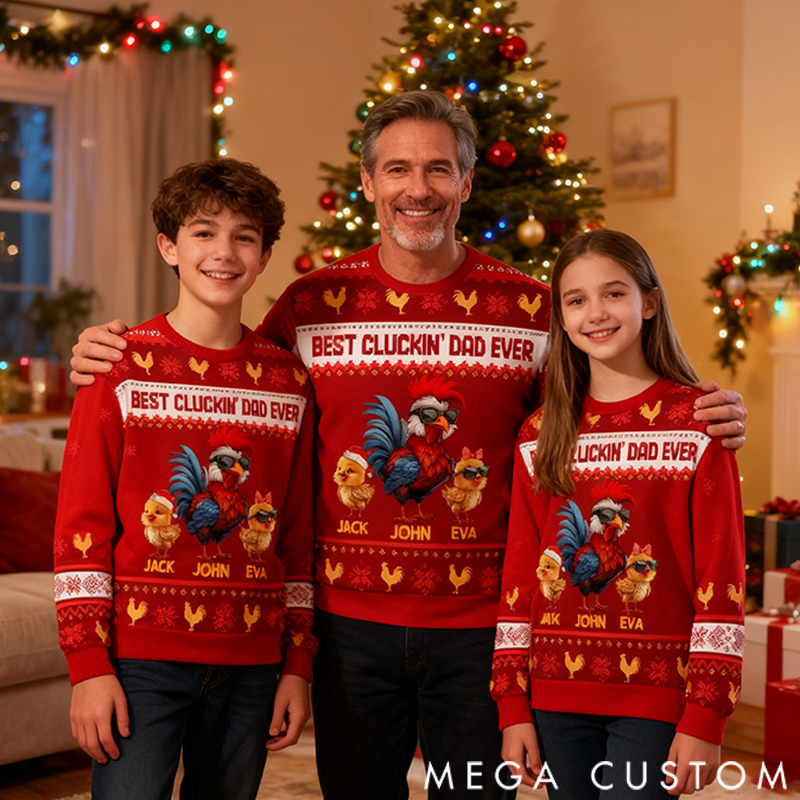 Personalized Ugly Sweater Christmas Theme Best Cluckin' Dad Ever