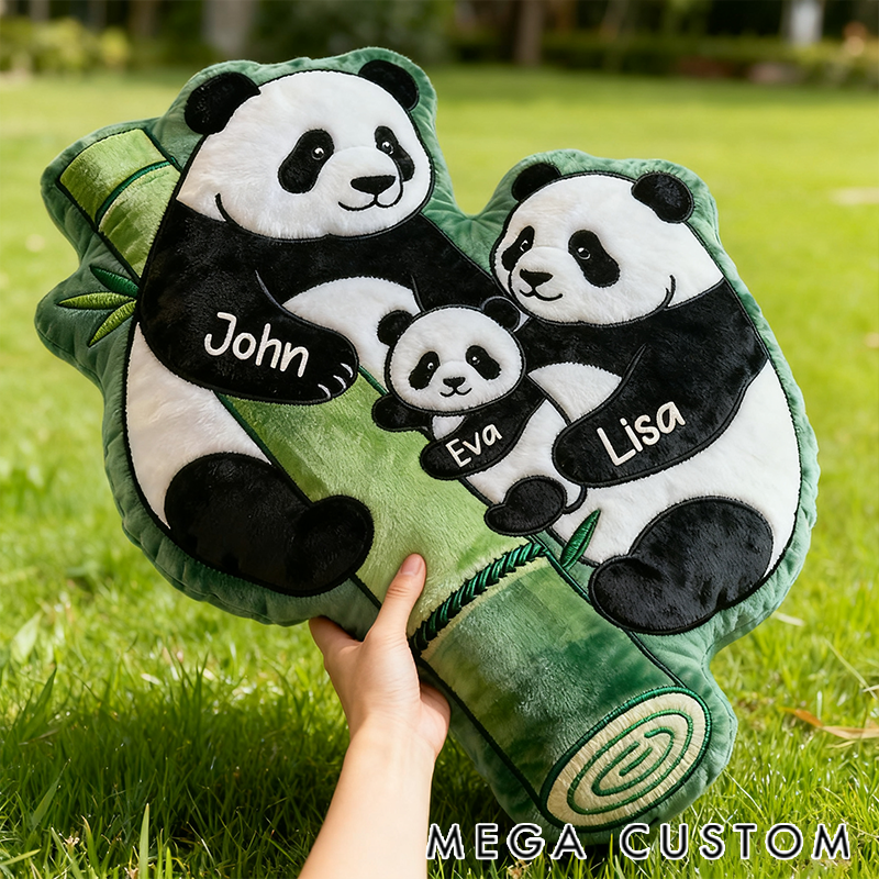 Personalized Christmas Pillow Happy Panda Family Bamboo Enthusiast