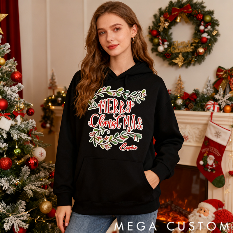 Personalized Classic Hoodie Merry Christmas Themed Minimalist Design