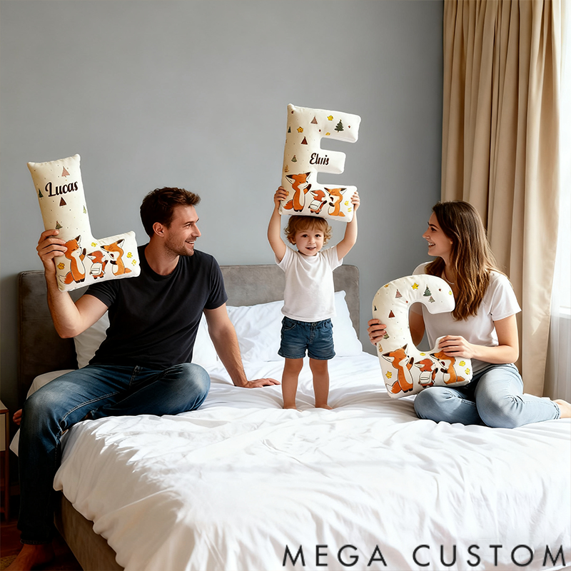 Personalized Letter Graphic 3D Print Pillow Cartoon Cute Fox Family Pattern Design