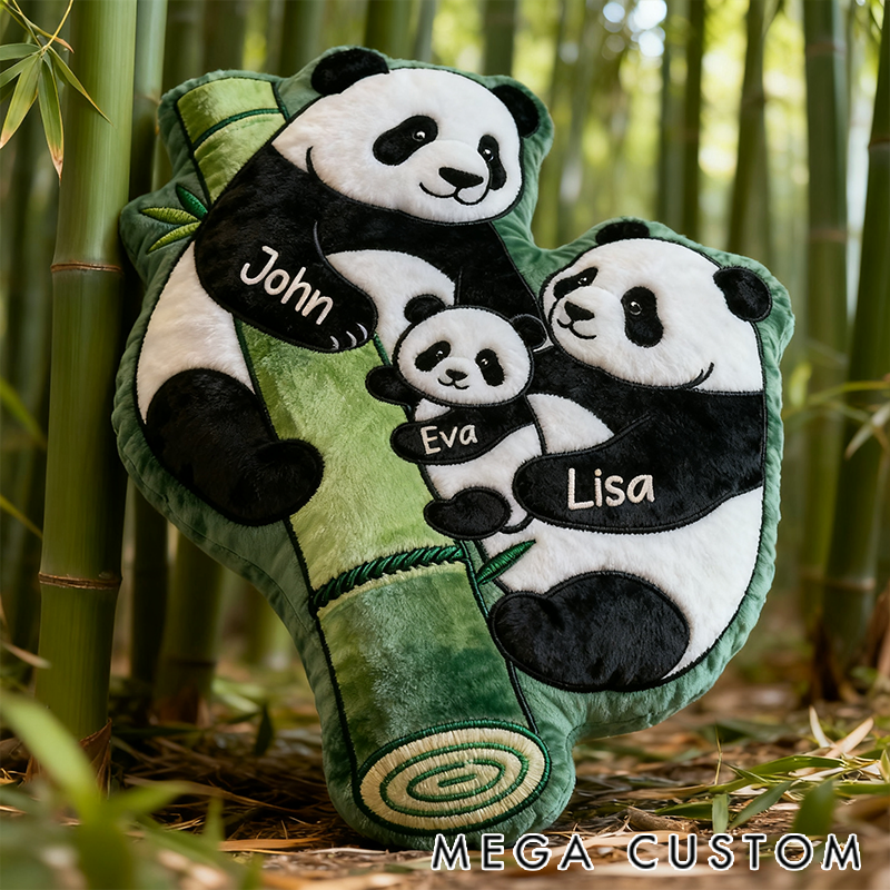 Personalized Christmas Pillow Happy Panda Family Bamboo Enthusiast