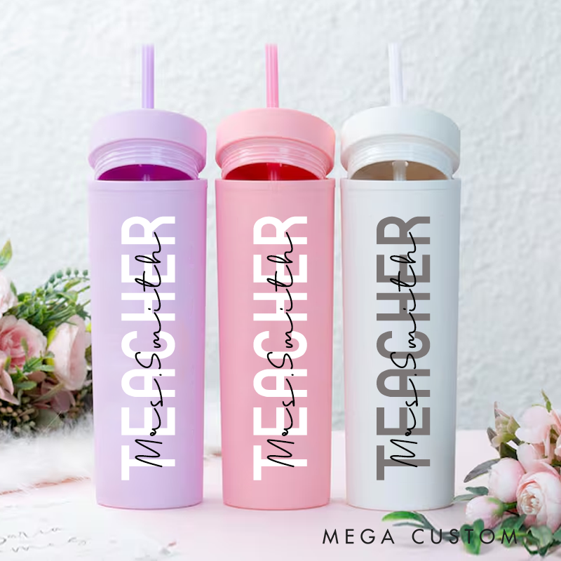 Personalized Tumbler with Straw for Teacher Custom Glass Coffee Cup Teacher Appreciation Gift