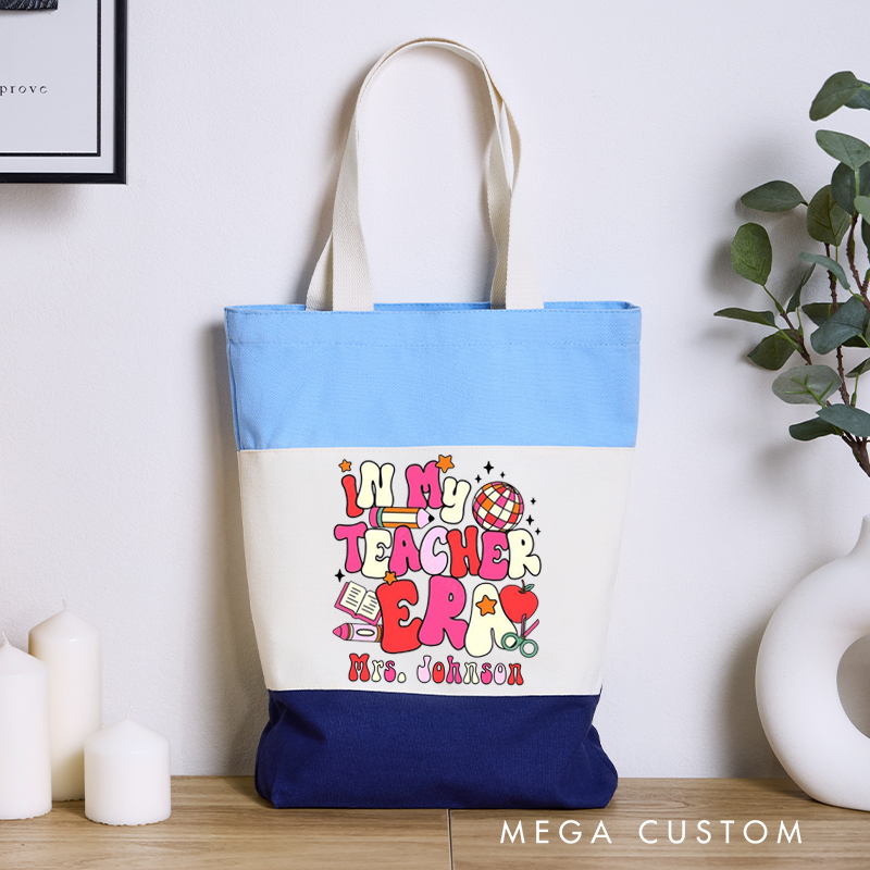 Personalized Teacher Tri Color Canvas Tote Bag In My Teacher Era Appreciation Gift for Teachers