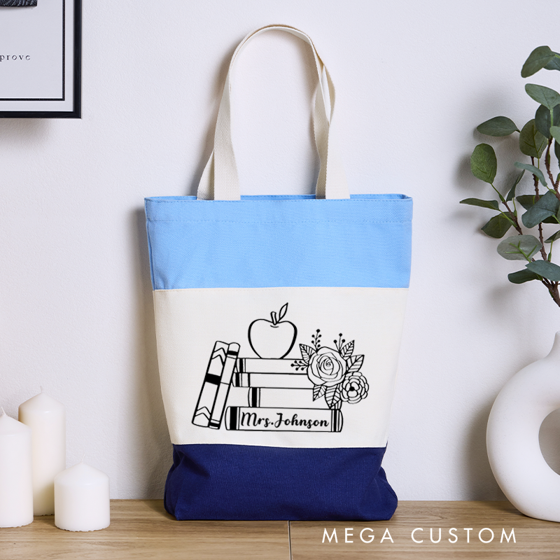 Personalized Teacher Tri Color Canvas Tote Bag Elegant and Thoughtful Decorative Appreciation Gift for Teachers