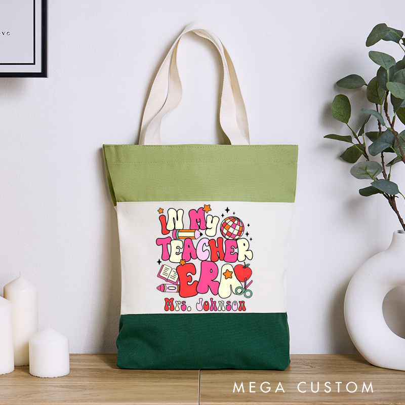 Personalized Teacher Tri Color Canvas Tote Bag In My Teacher Era Appreciation Gift for Teachers
