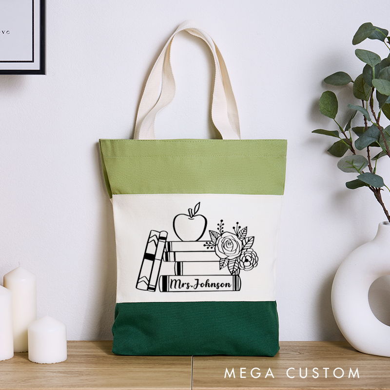 Personalized Teacher Tri Color Canvas Tote Bag Elegant and Thoughtful Decorative Appreciation Gift for Teachers