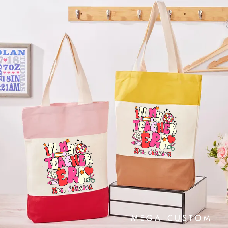 Personalized Teacher Tri Color Canvas Tote Bag In My Teacher Era Appreciation Gift for Teachers