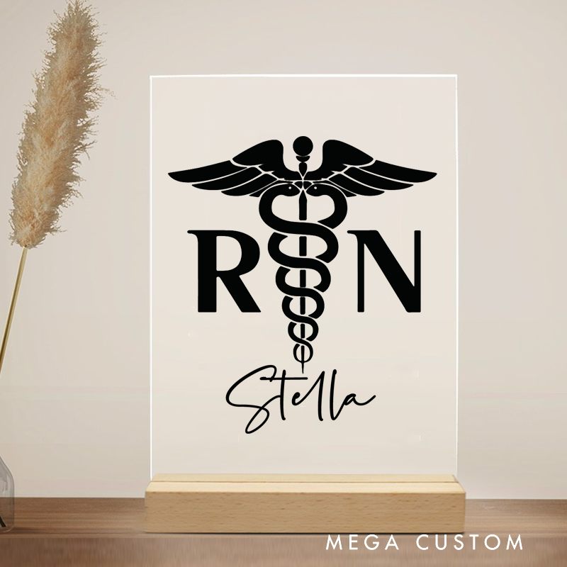 Personalized Nurse Desk Name Plate RN Caduceus Symbol Acrylic Plaque Gift for Nurse