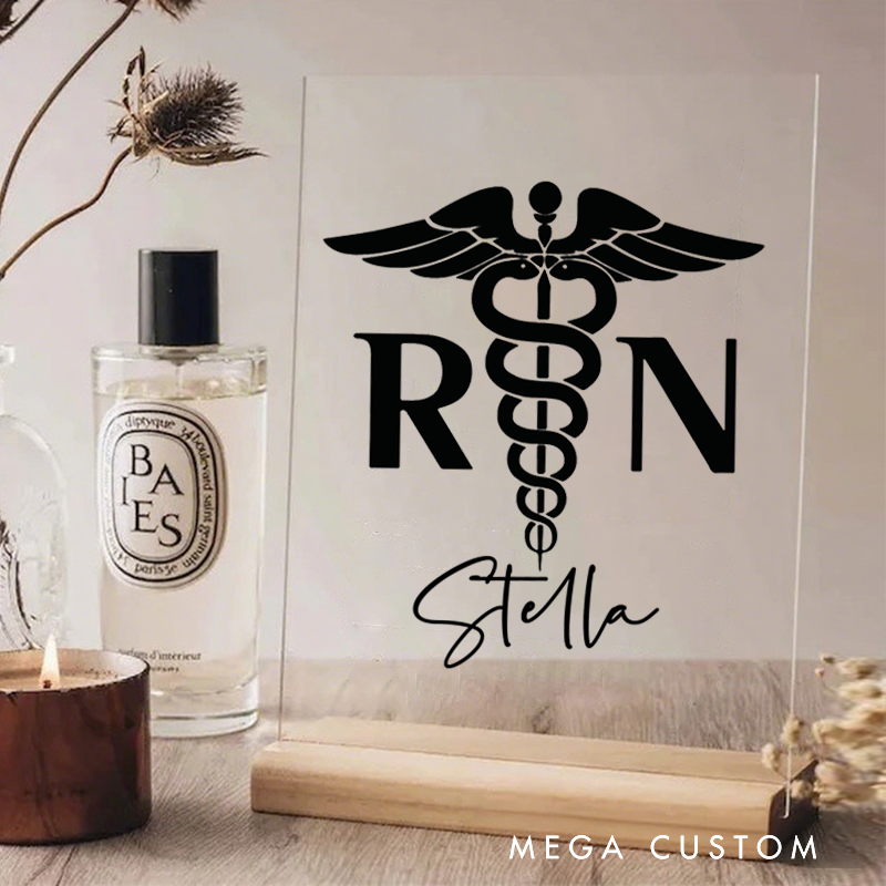 Personalized Nurse Desk Name Plate RN Caduceus Symbol Acrylic Plaque Gift for Nurse
