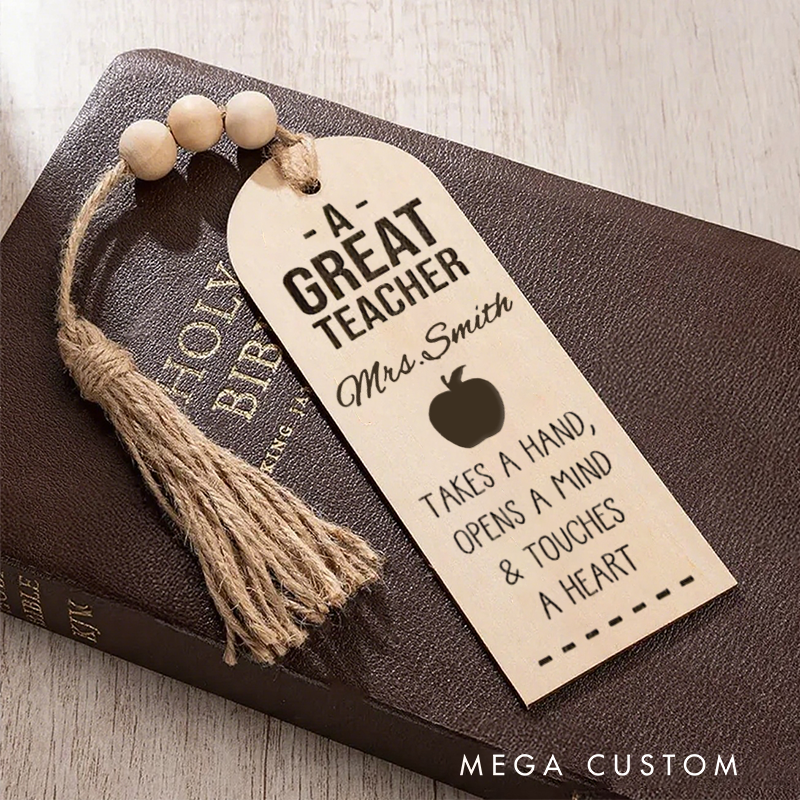 Personalized Teacher Wooden Bookmark with Tassels Engraved Rustic Bookmark Teacher Appreciation Gift