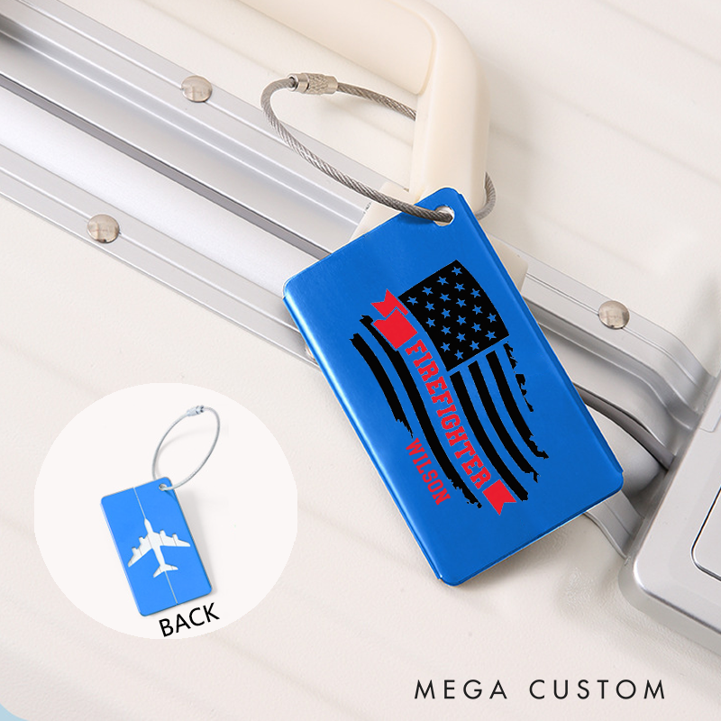 Personalized Firefighter Metal Luggage Tag Custom Airplane Vacation Bag ID Suitcase Tag Travel Gift Fireman Luggage Tag Gift