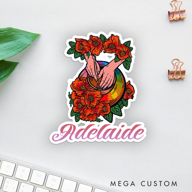 Personalized Working on a Pottery Wheel with Flowers Sticker Pottery Lover Stickers with Name for Pottery Lovers Gift Clay Lover Gift