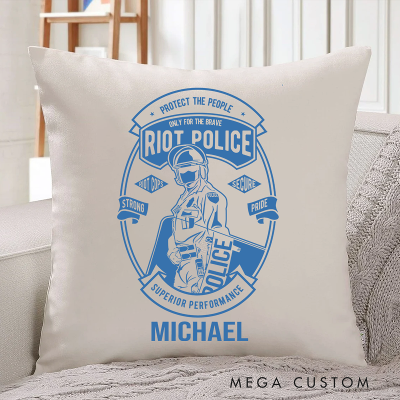 Personalized Policeman Pillow Protect the Peace Riot Police Throw Pillow Appreciation Gift for Police Officer
