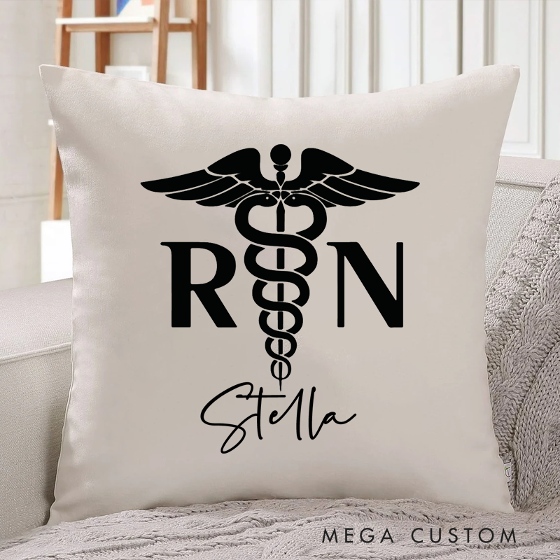 Personalized Nurse Pillow RN Caduceus Symbol Throw Pillow Appreciation Gift for Nurse