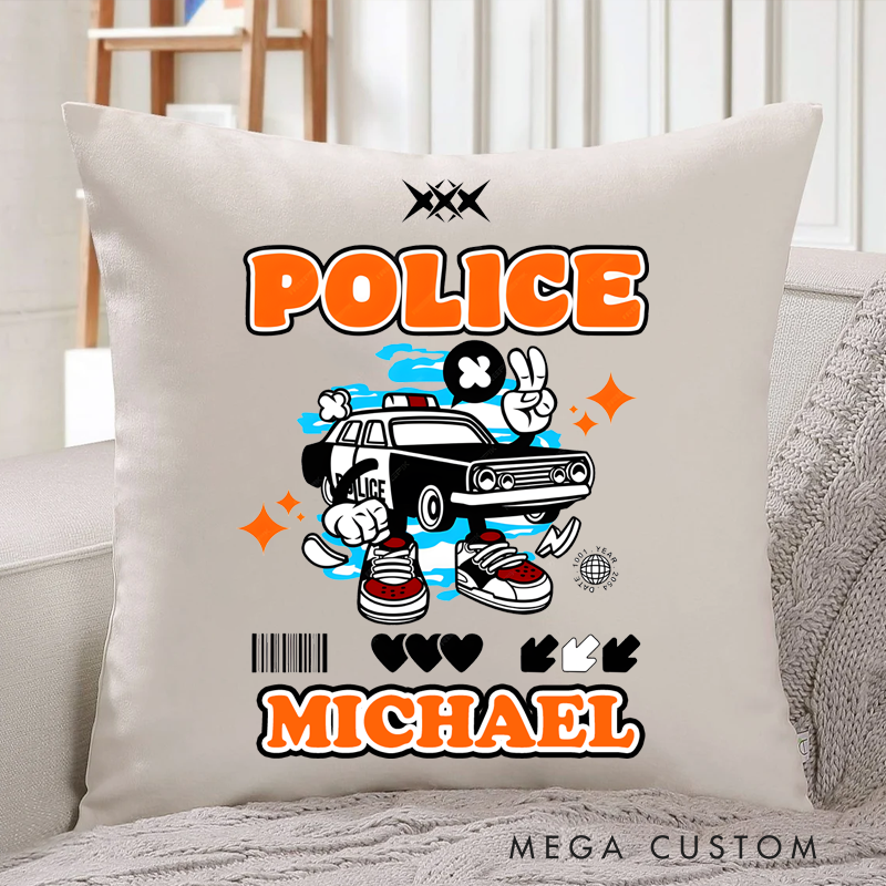 Personalized Policeman Pillow a Cartoon-style Police Car with Animated Features Funny Design Appreciation Gift for Policeman