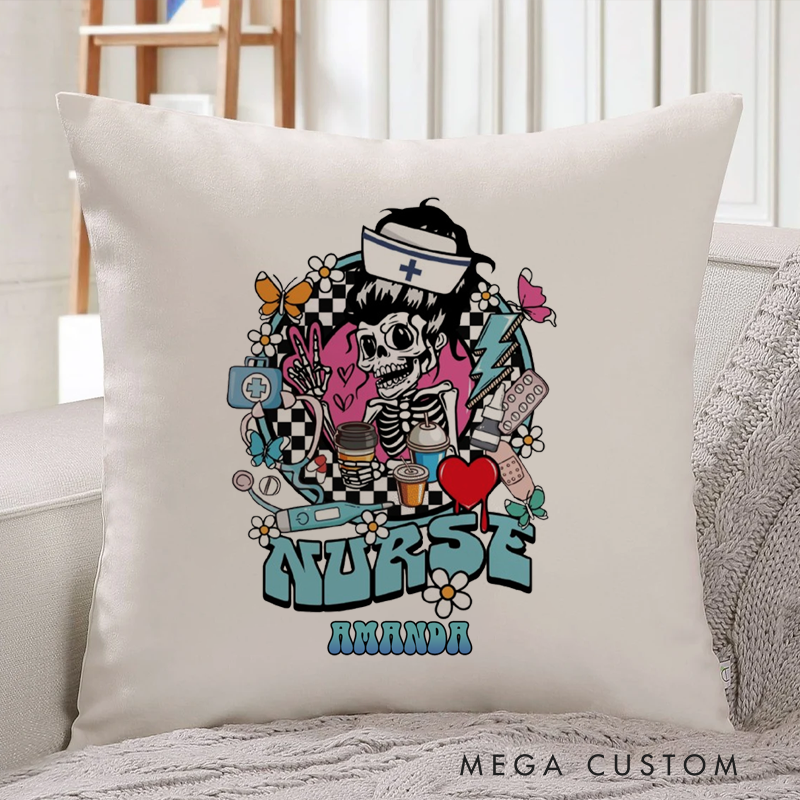 Personalized Nurse Pillow Skeleton Nurse Throw Pillow Appreciation Gift for Nurse