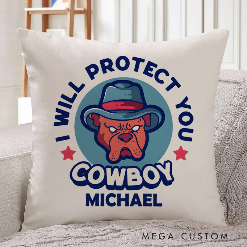 Personalized Policeman Pillow I Will Protect You Funny Cowboy Design Appreciation Gift for Policeman