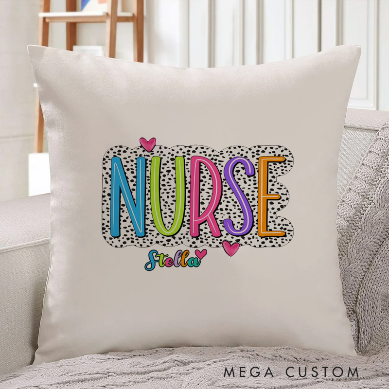 Personalized Nurse Pillow Nurse with a Playful Black and White Dotted Pattern Throw Pillow Gift for Nurse