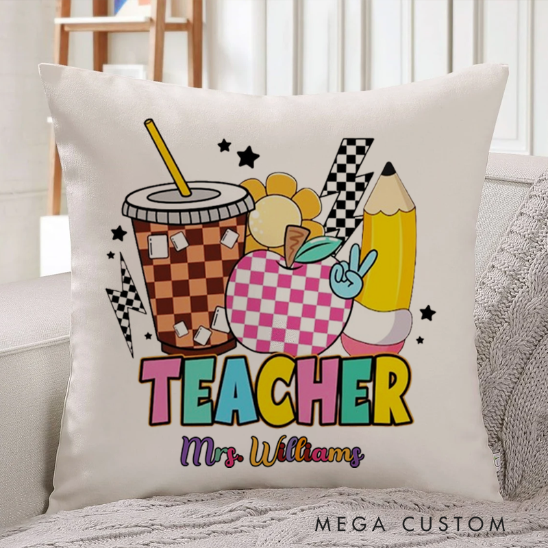 Personalized Teachers Pillow Colorful and Playful Decorative Throw Pillow Appreciation Gift for Teachers
