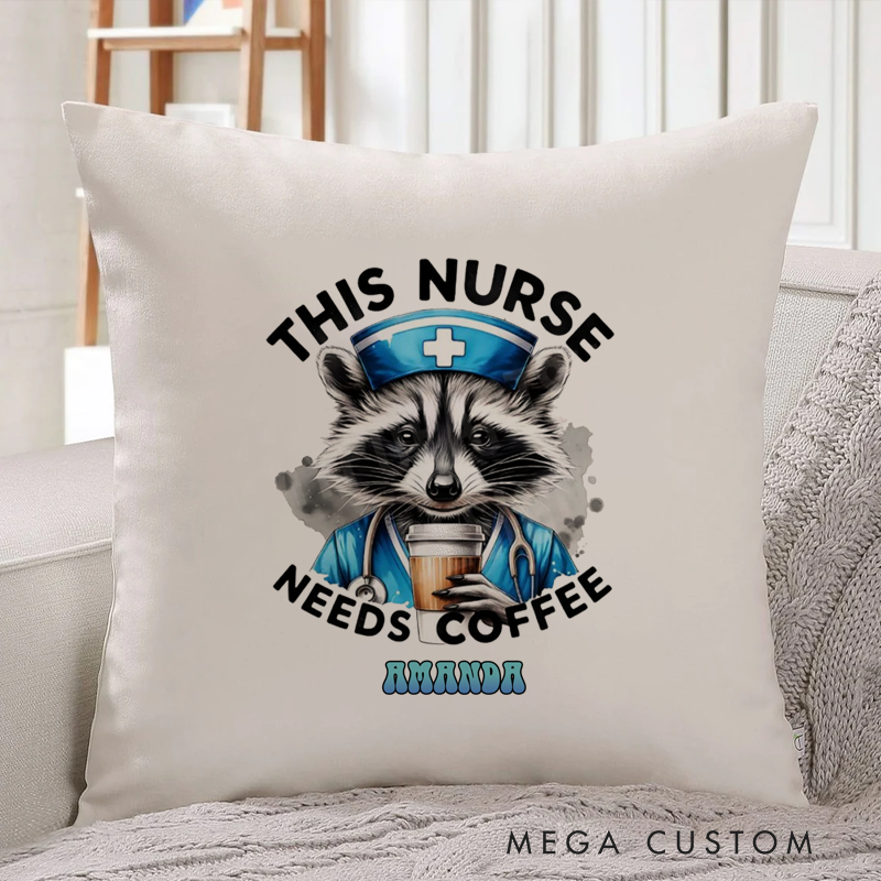 Personalized Nurse Pillow a Raccoon Dressed as a Nurse Throw Pillow Appreciation Gift for Nurse