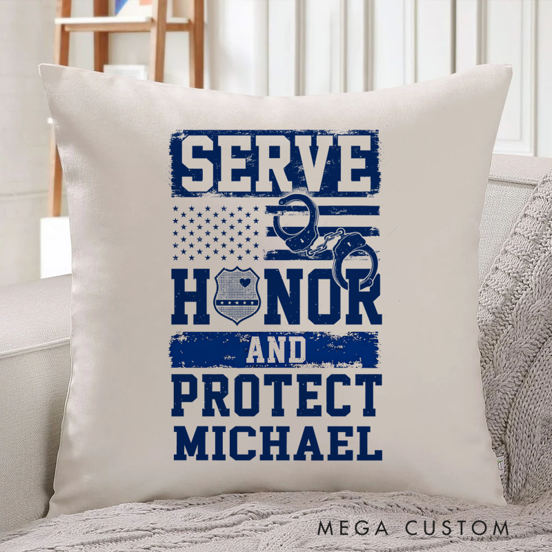 Personalized Policeman Pillow Serve Honor and Protect  Throw Pillow Appreciation Gift for Police Officer