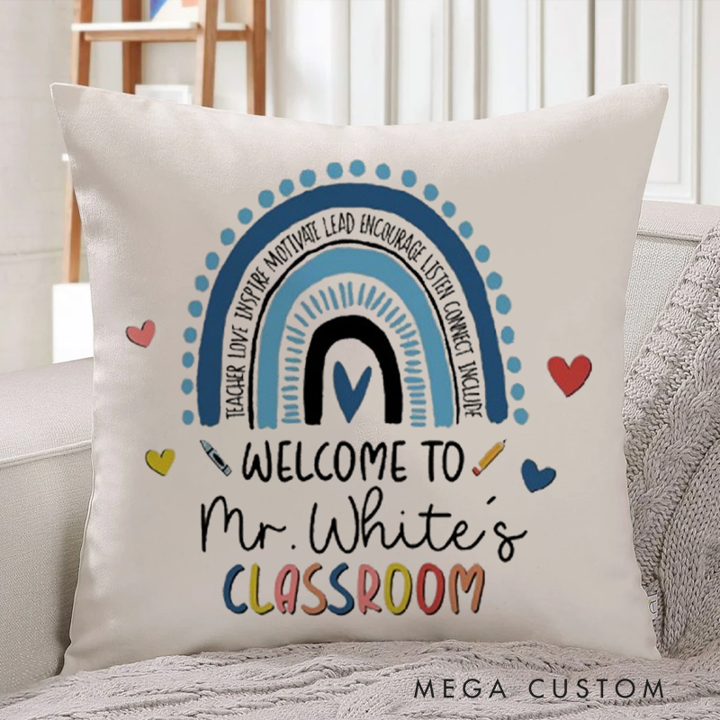 Personalized Teachers Pillow Colorful Hand Drawn Rainbow Throw Pillow Appreciation Gift for Teachers