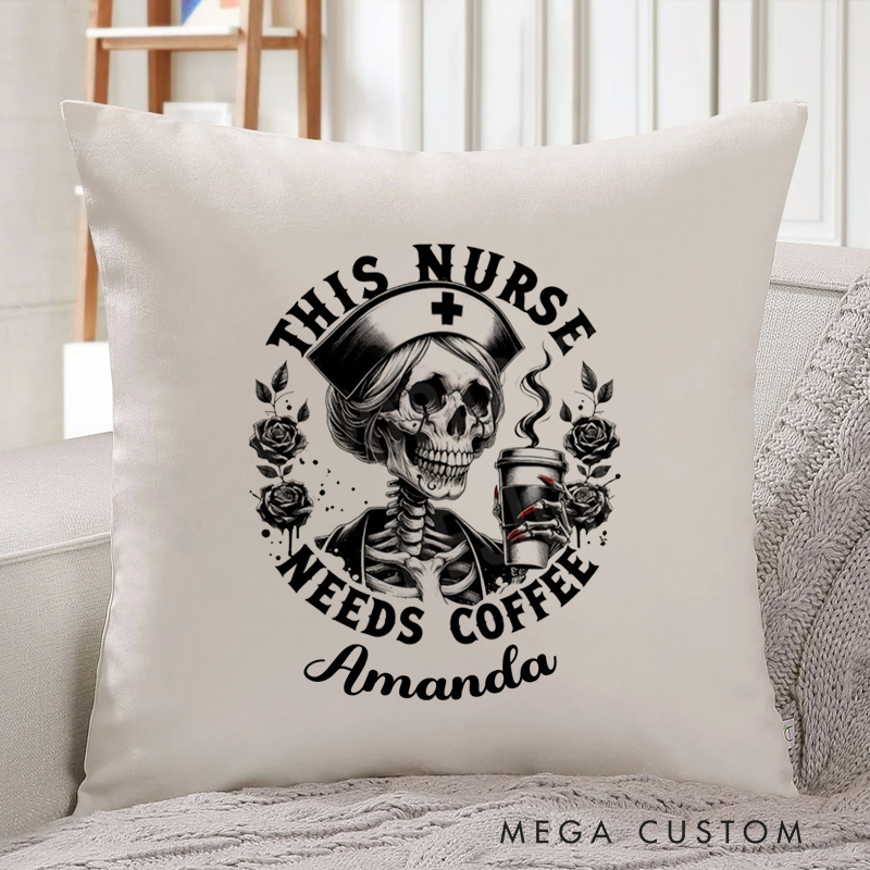 Personalized Nurse Pillow This Nurse Needs Coffee Throw Pillow Appreciation Gift for Nurse