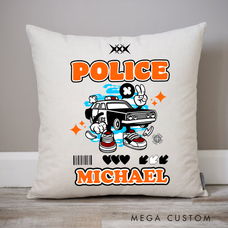 Personalized Policeman Pillow a Cartoon-style Police Car with Animated Features Funny Design Appreciation Gift for Policeman