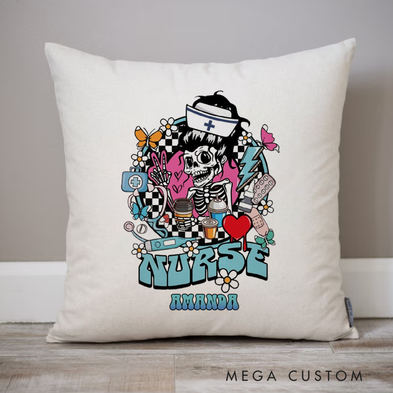 Personalized Nurse Pillow Skeleton Nurse Throw Pillow Appreciation Gift for Nurse