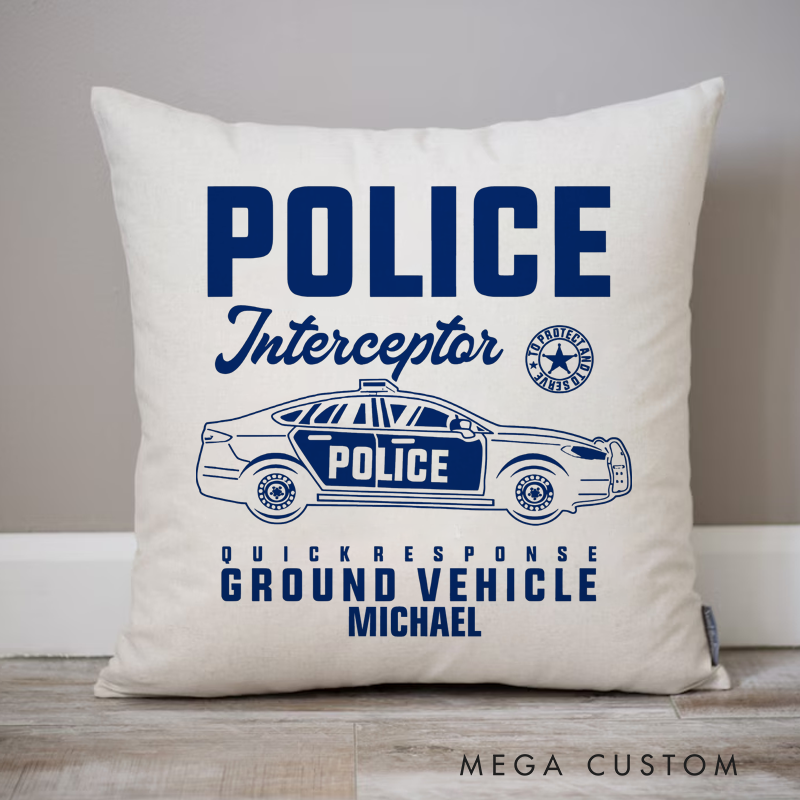 Personalized Policeman Pillow Police Interceptor Quick Response Ground Vehicle Interceptor Design Appreciation Gift for Policeman