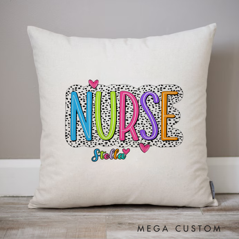Personalized Nurse Pillow Nurse with a Playful Black and White Dotted Pattern Throw Pillow Gift for Nurse