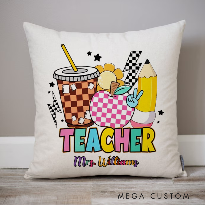 Personalized Teachers Pillow Colorful and Playful Decorative Throw Pillow Appreciation Gift for Teachers