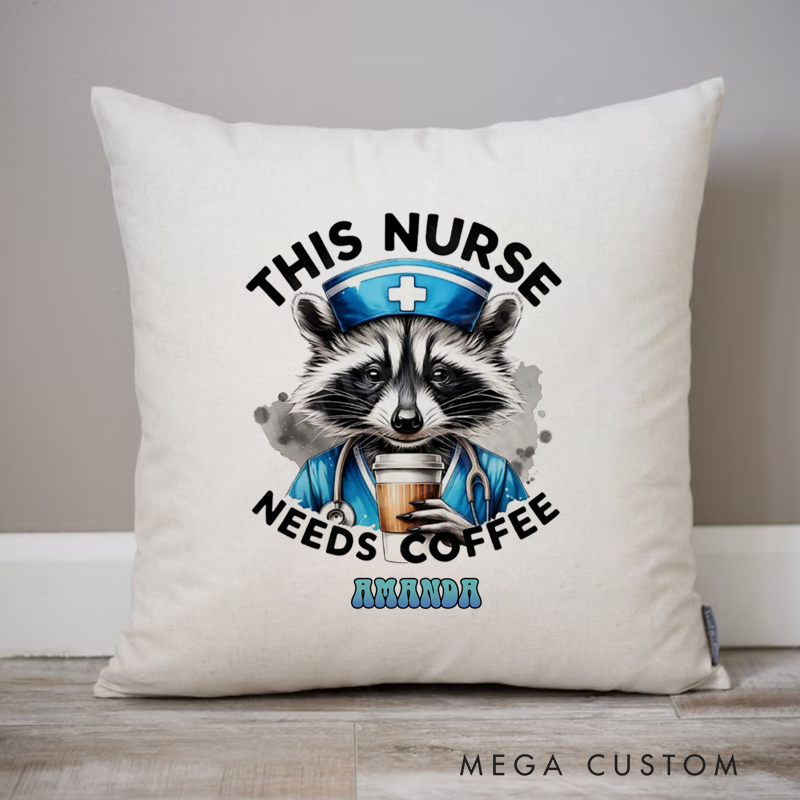 Personalized Nurse Pillow a Raccoon Dressed as a Nurse Throw Pillow Appreciation Gift for Nurse