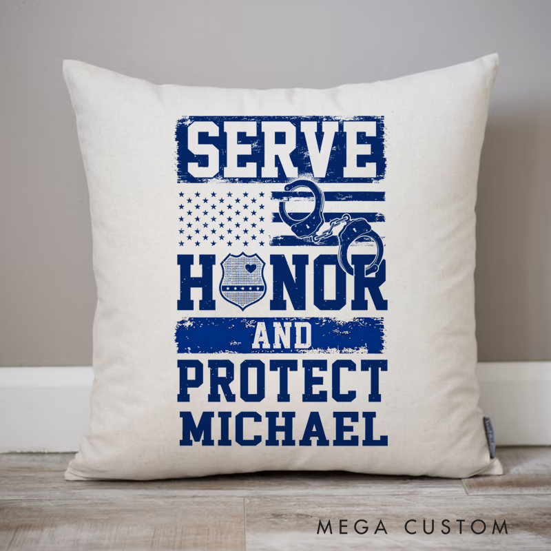 Personalized Policeman Pillow Serve Honor and Protect  Throw Pillow Appreciation Gift for Police Officer