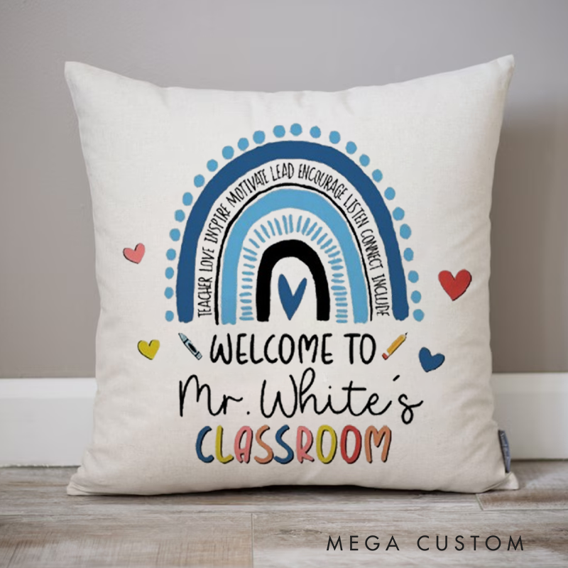 Personalized Teachers Pillow Colorful Hand Drawn Rainbow Throw Pillow Appreciation Gift for Teachers