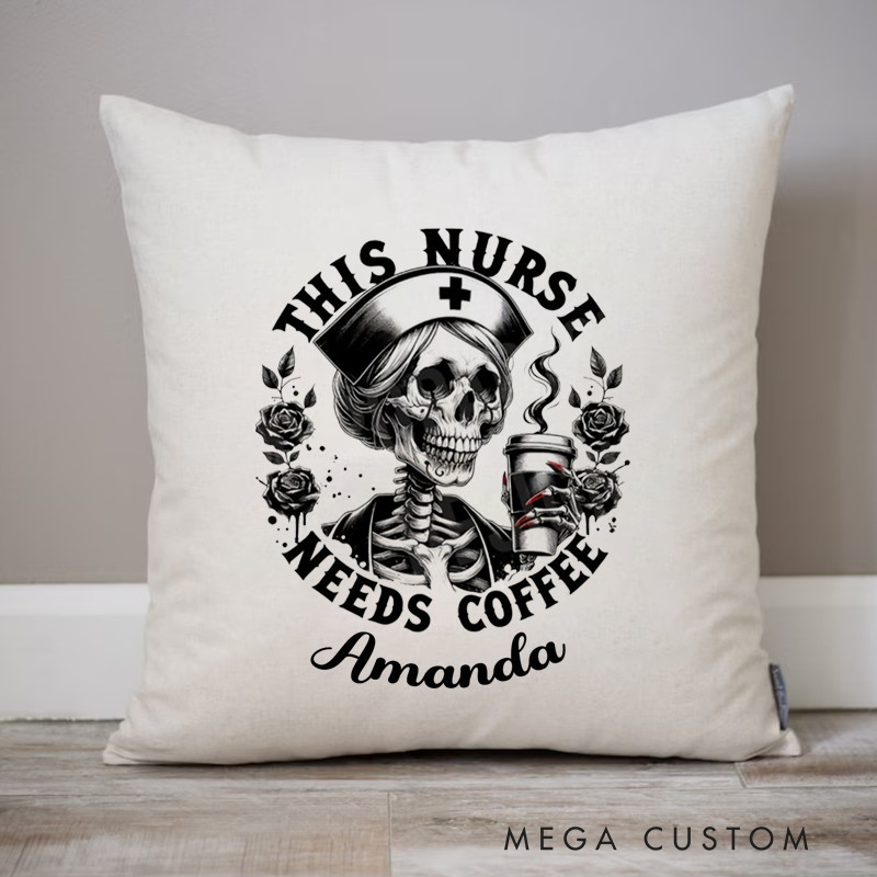 Personalized Nurse Pillow This Nurse Needs Coffee Throw Pillow Appreciation Gift for Nurse