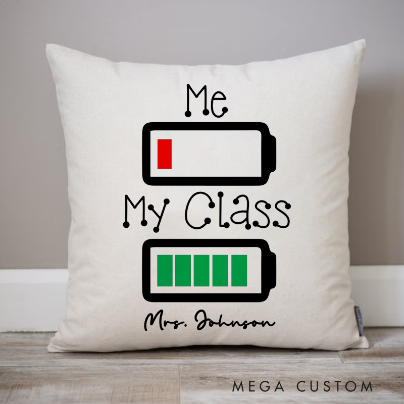 Personalized Teachers Pillow Two Battery Icons Funny Design Throw Pillow Appreciation Gift for Teachers