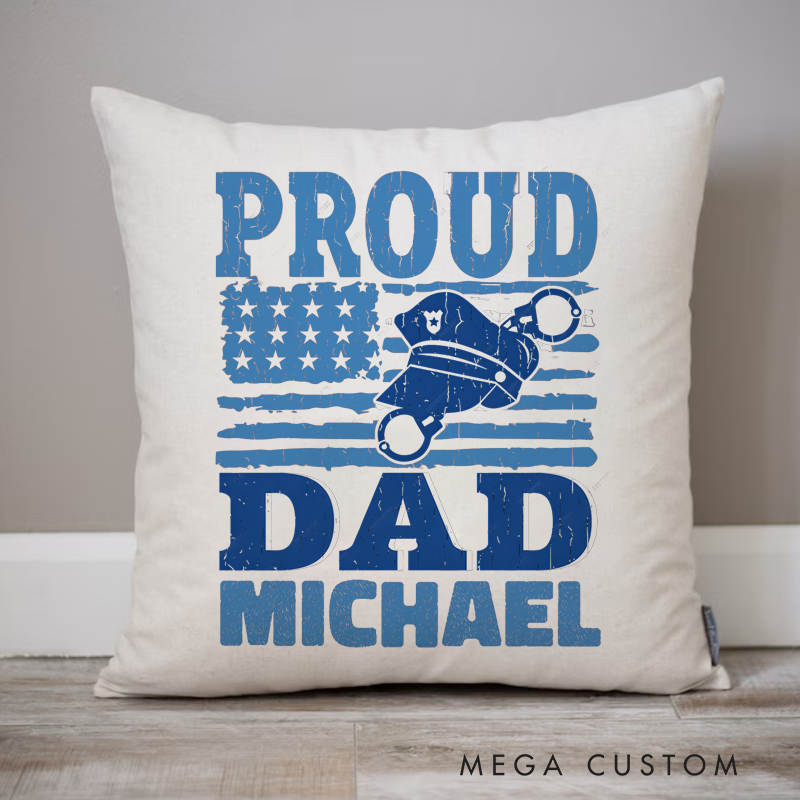 Personalized Policeman Pillow Proud Dad Throw Pillow Gift for Police Officer
