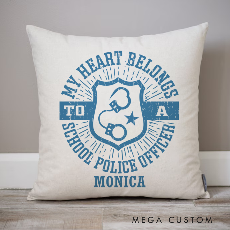 Personalized Policeman Pillow My Heart Belongs to a School Police Officer Throw Pillow Gift for Police Officer