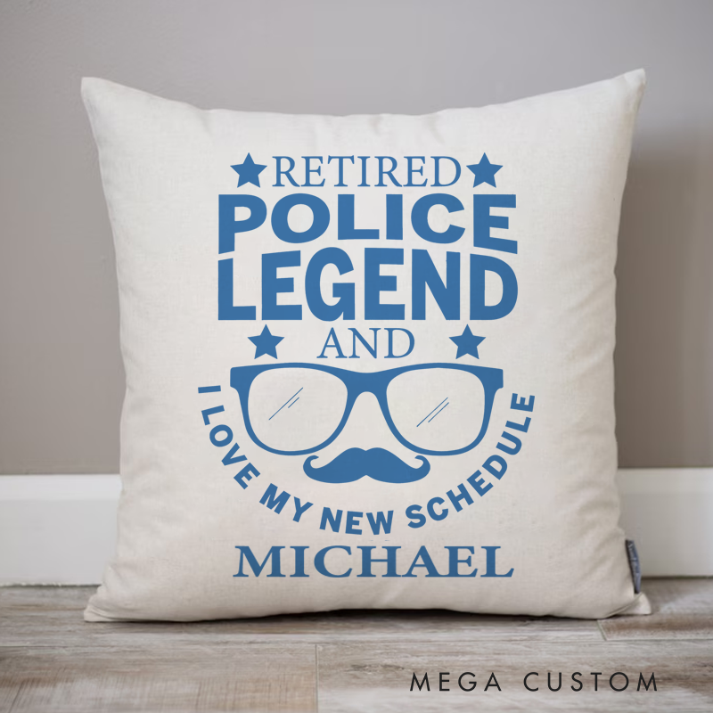 Personalized Policeman Pillow Retired Police Legend and I Love My New Schedule Throw Pillow Gift for Police Officer