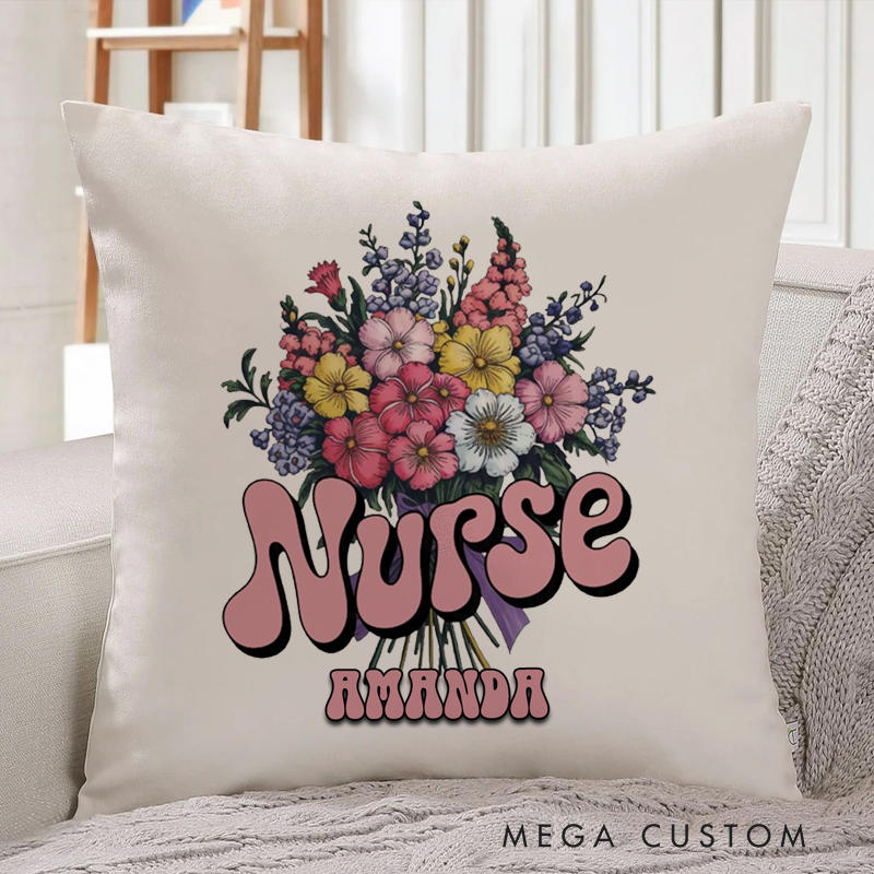 Personalized Nurse Pillow a Vibrant Bouquet of Colorful Flowers Throw Pillow Gift for Nurse