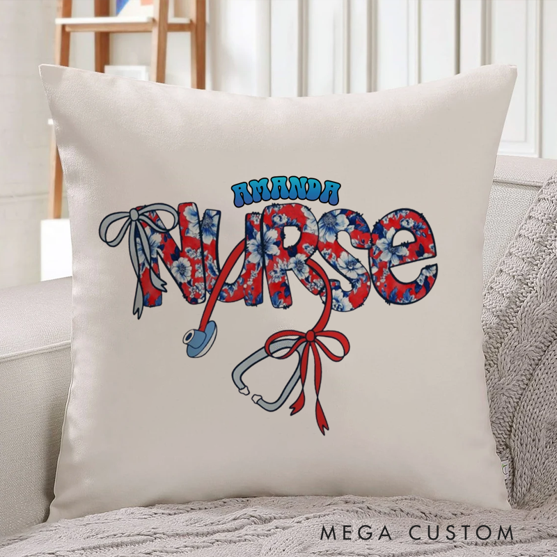 Personalized Nurse Pillow Stethoscopes Tied with Delicate Bows Throw Pillow Appreciation Gift for Nurse